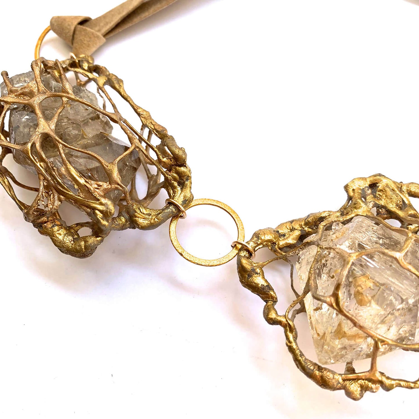 3 Pc Gold Mesh Pods Necklace with Herkimer Diamonds