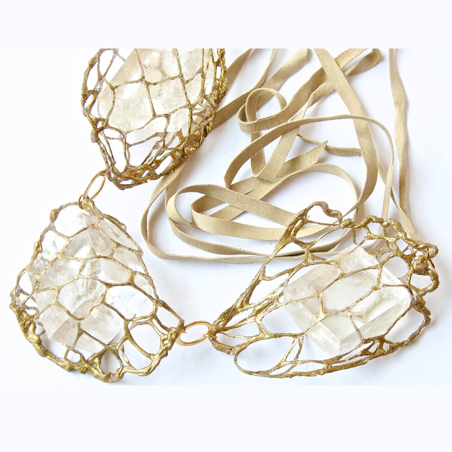 3 Pc Gold Mesh Pods with Clear Icelandic Spar