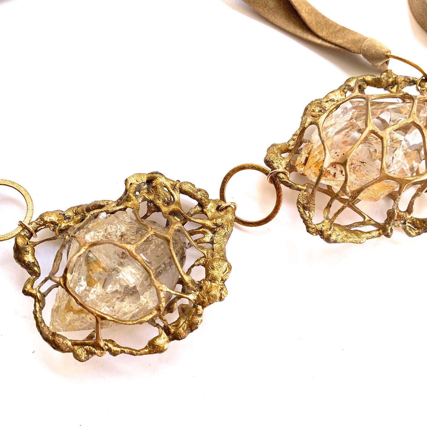 3 Pc Gold Mesh Pods Necklace with Herkimer Diamonds