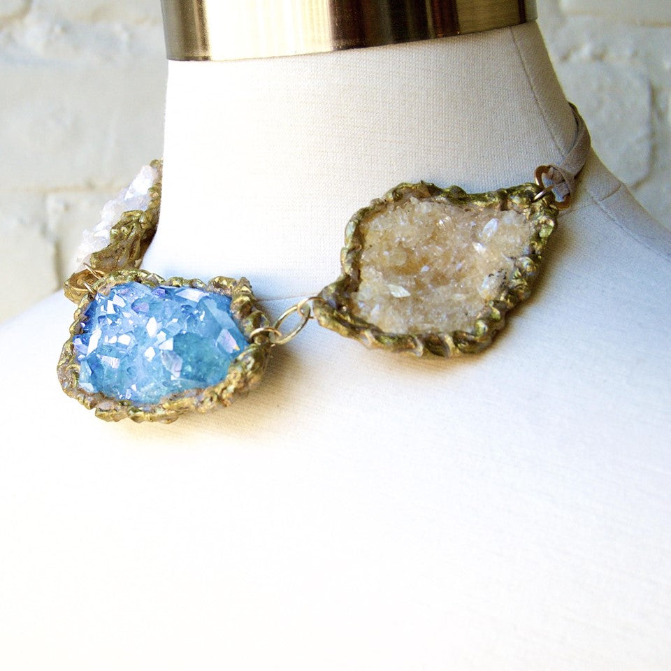 3 Pc Gold Mermaid Necklace with Aqua Aura