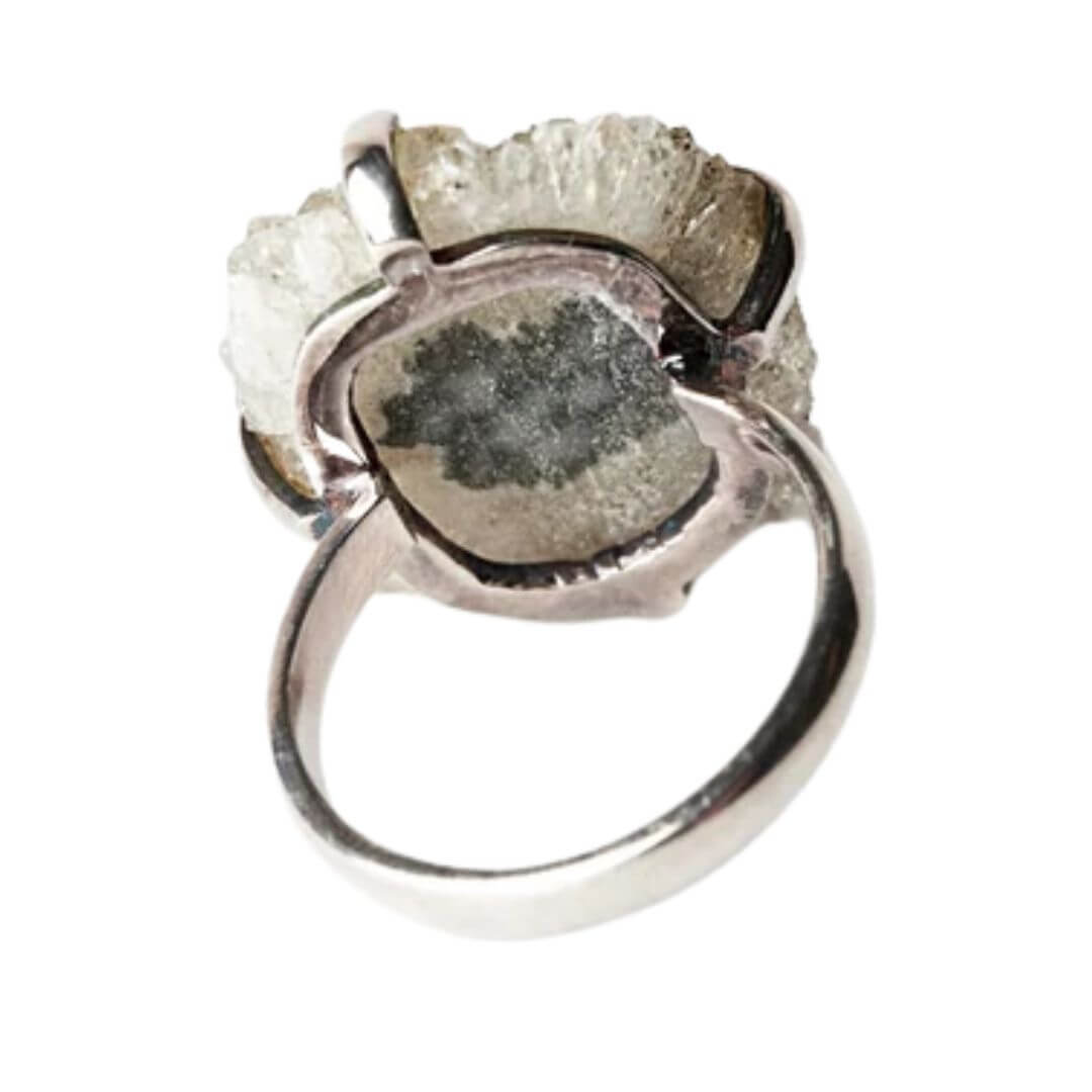 Grey Crystal Quartz Druzy Sterling Silver Mineral Ring|Size 7