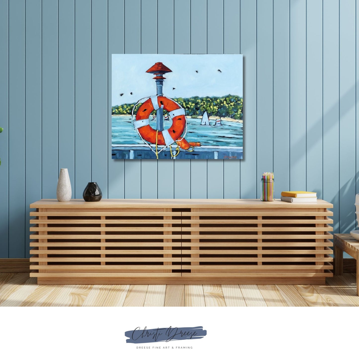 "Sailing Through the Summer Along the Eastern Shoreline" Original Oil Painting on Canvas, Lake Painting on Canvas, Artist Christi Dreese
