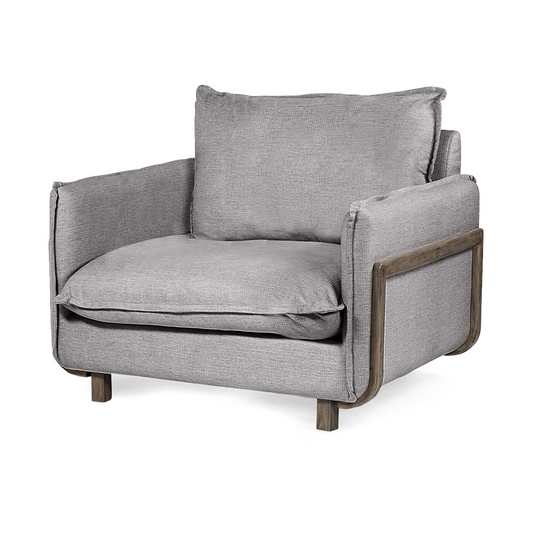 "42"" Gray And Wood Brown Linen Arm Chair"