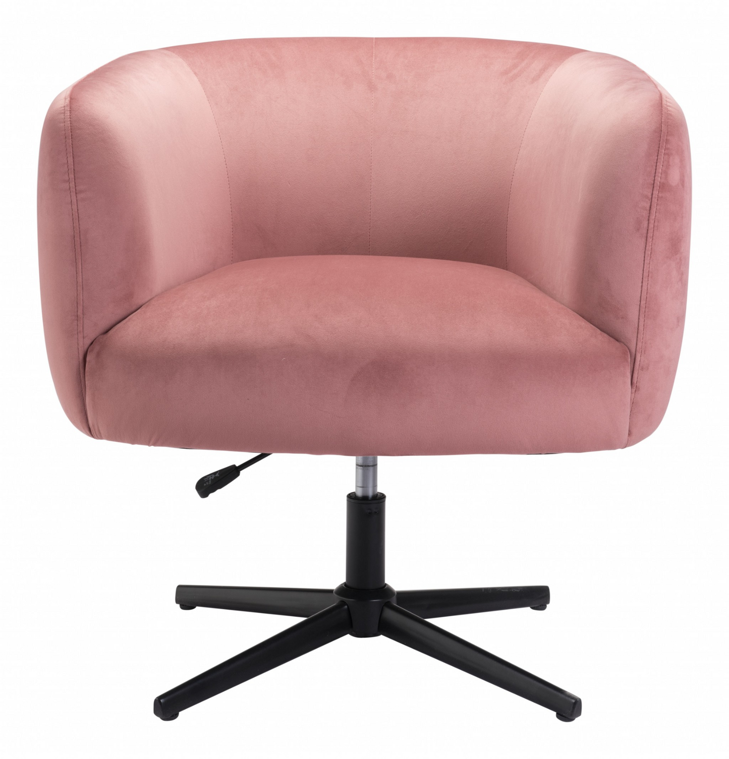 "30"" Pink And Black Velvet Swivel Barrel Chair"
