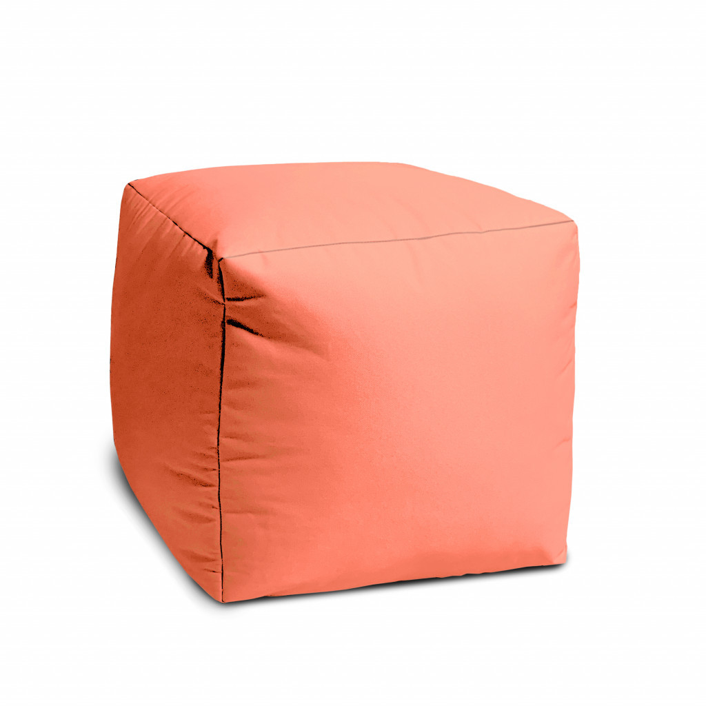 "17"" Cool Flamingo Coral Solid Color Indoor Outdoor Pouf Ottoman"