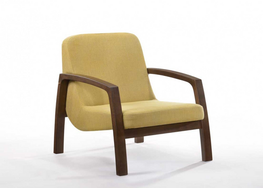 "31"" Gold and Walnut Retro Modern Wood Armchair"