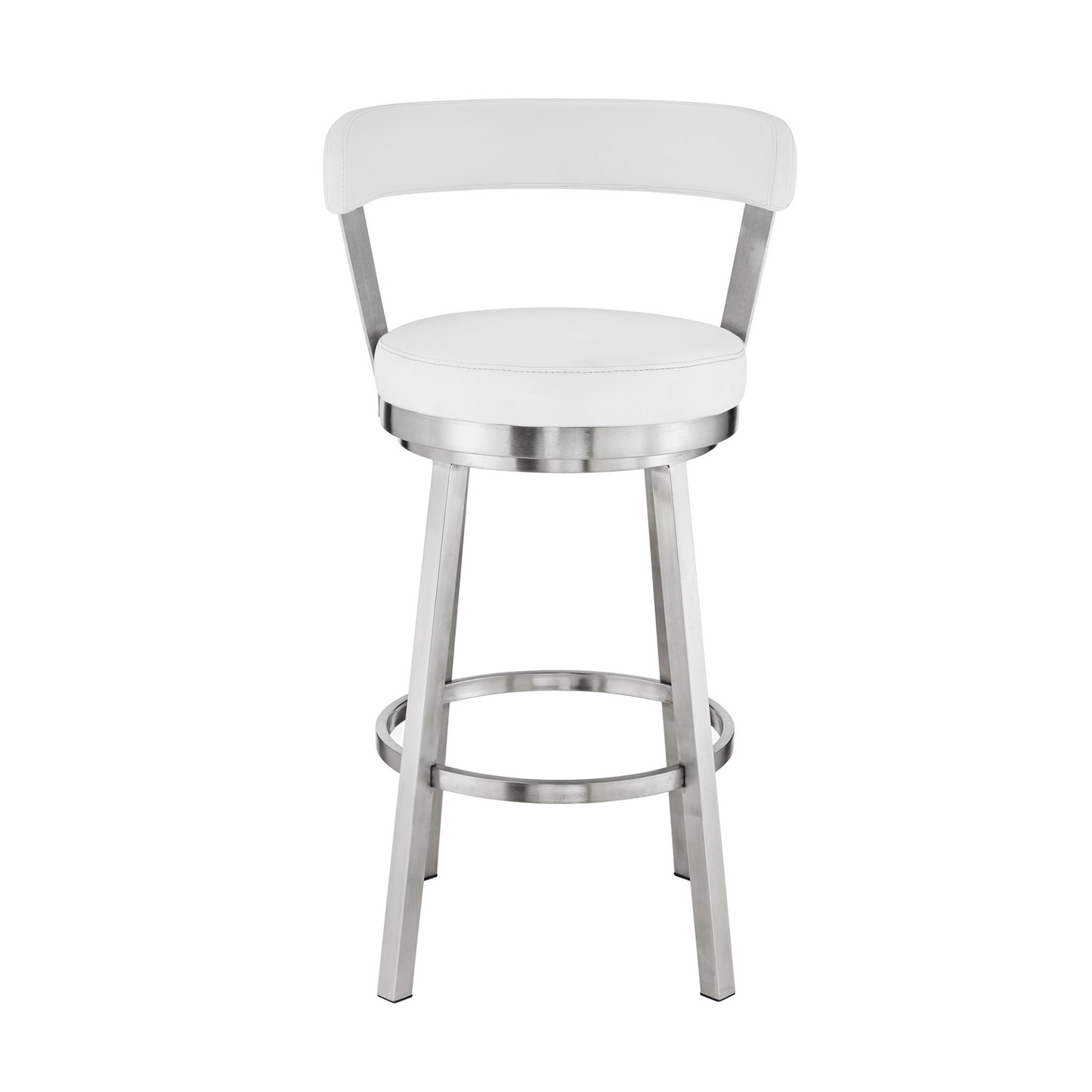"26"" Chic White Faux Leather with Stainless Steel Finish Swivel Bar Stool"