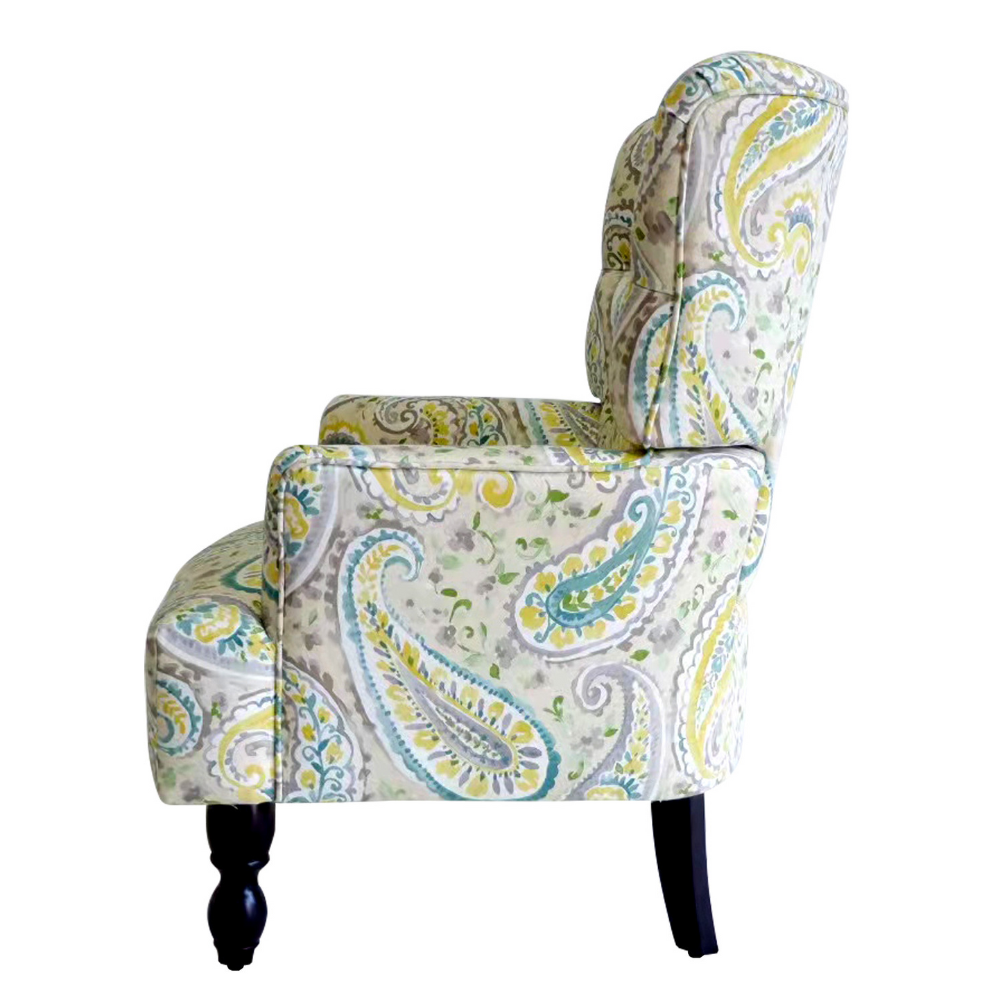 "28"" Aqua Lemongrass And Brown Polyester Blend Paisley Arm Chair"