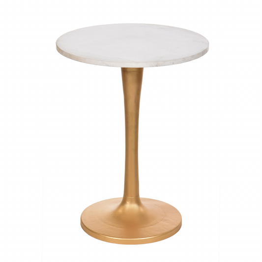 "19"" Gold And White Marble Round End Table"