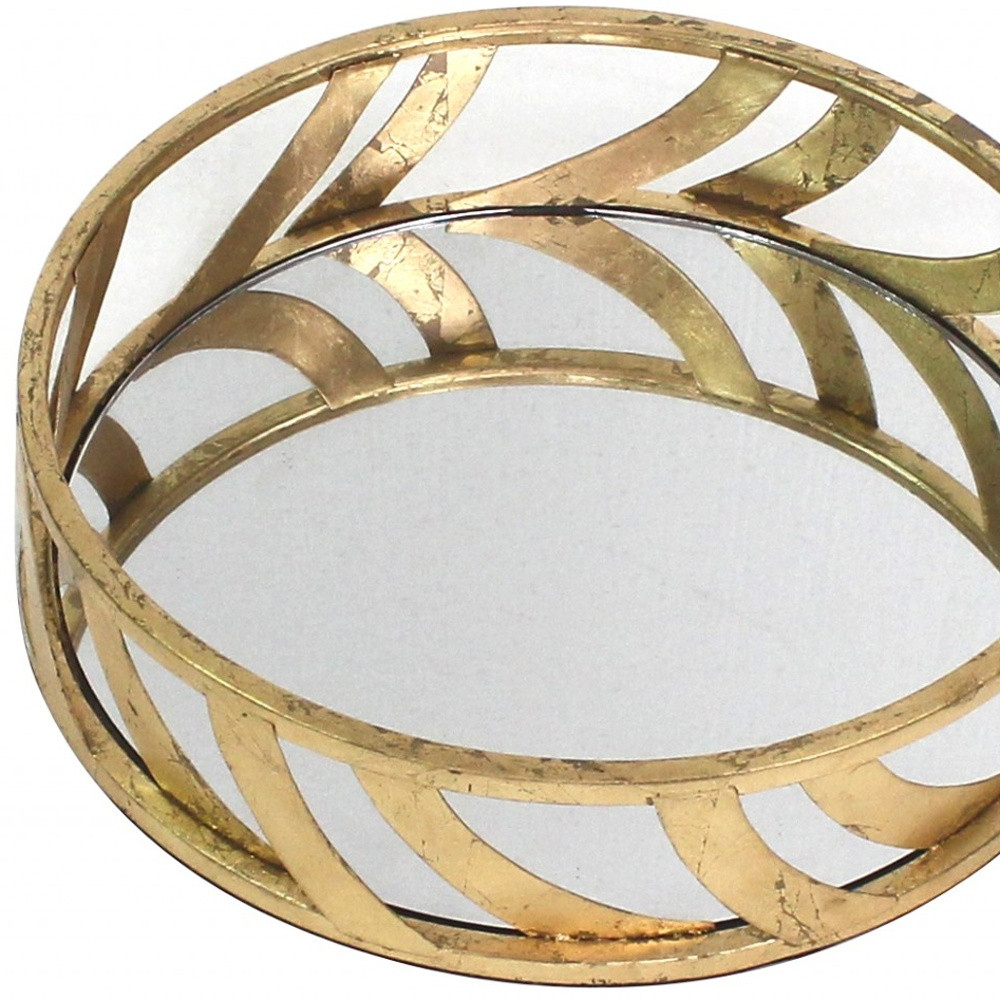 "14 X 14 X 4 Gold Streamline Mirror  Tray"