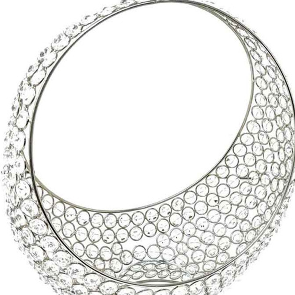"13"" Silver and Faux Crystal Bling Ring Basket"