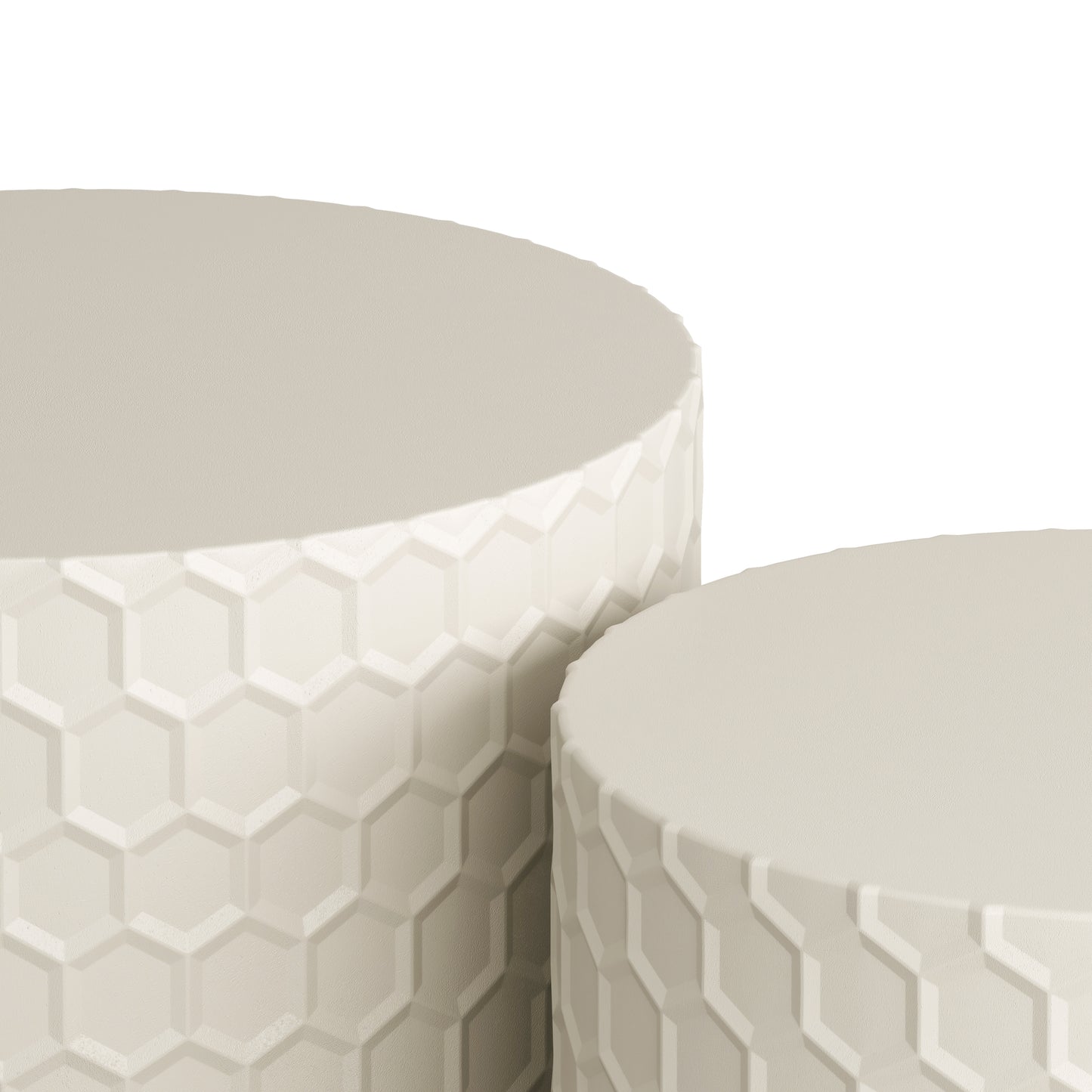 Stylish and Minimalist Nesting Coffee Table Set with Honeycomb Design, Modern Round Coffee Table, Drum Circle Coffee Table for Living Room, Bedroom, Beige(Set of 2 Pieces)