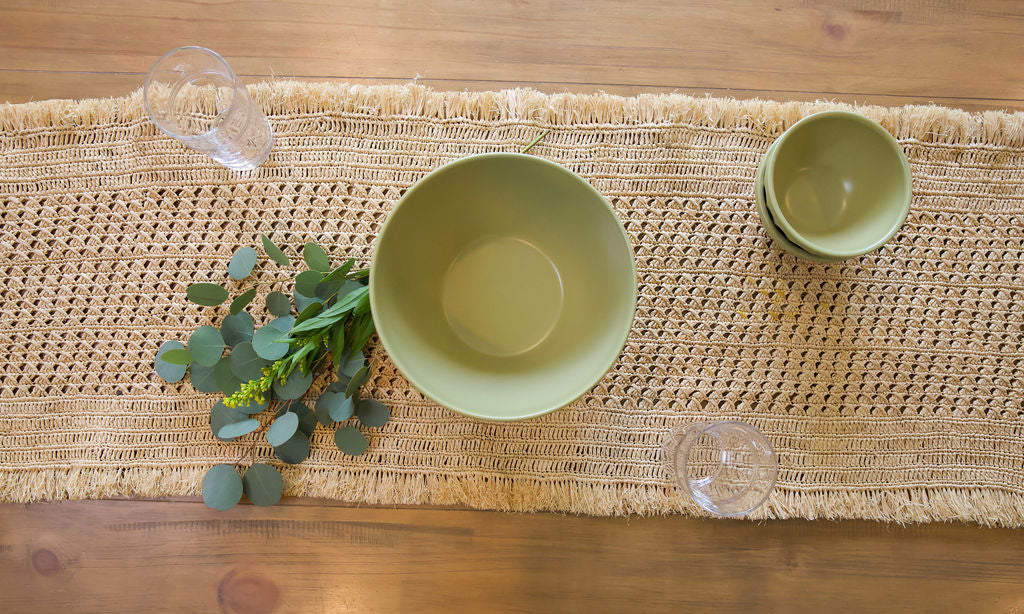 Lazio Crochet Raffia Table Runner, Woven Tabletop