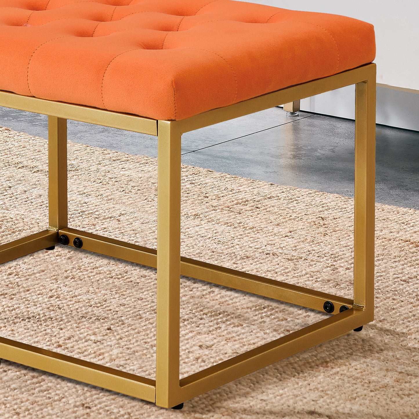 Velvet Shoe Changing Stool, Orange Footstool, Square Vanity Chair, Sofa stool,Makup Stool .Vanity Seat ,Rest stool. Piano Bench .Suitable for Clothes Shop,Living Room, Fitting Room BedroomST-001
