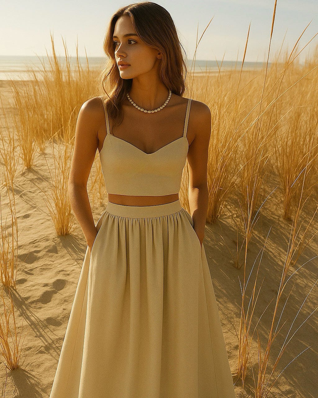 Sand Linen Cropped Top and Matching Skirt