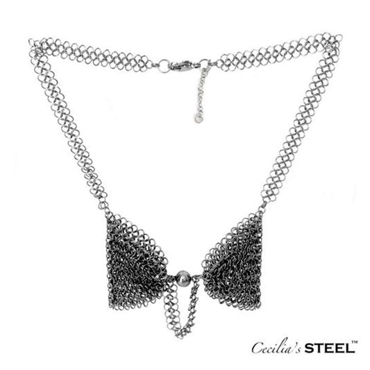 Steel Pearl Bow Tie Necklace