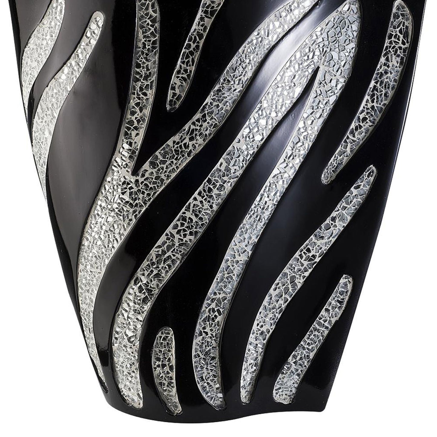 14" Tall Polyresin Decorative Vase, Black finish with Silver Zebra Pattern