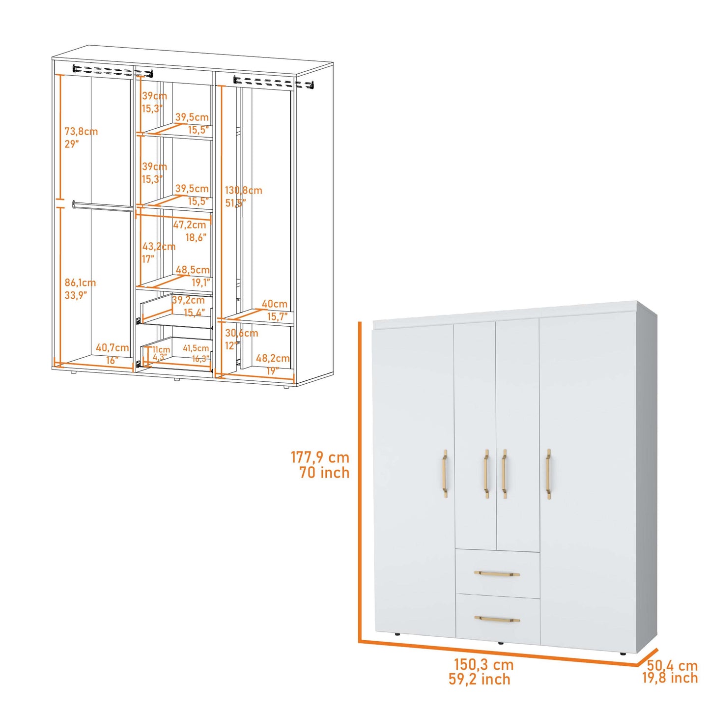 White All-In-One 2-Door Armoire