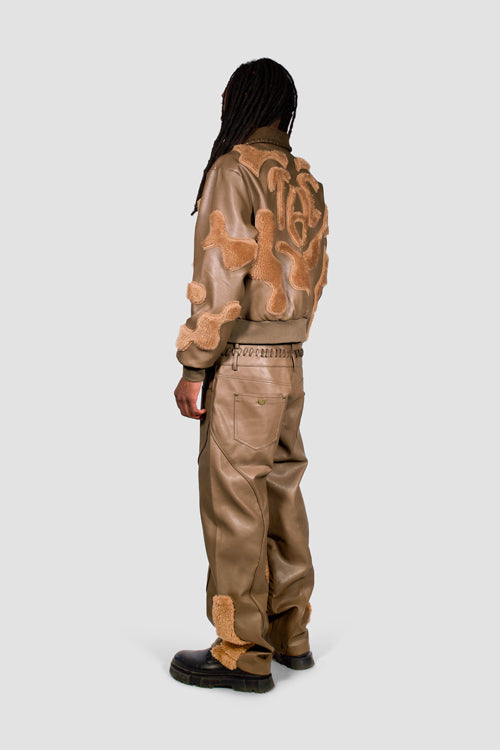 Faux Fur Vegan Leather Double Jeans