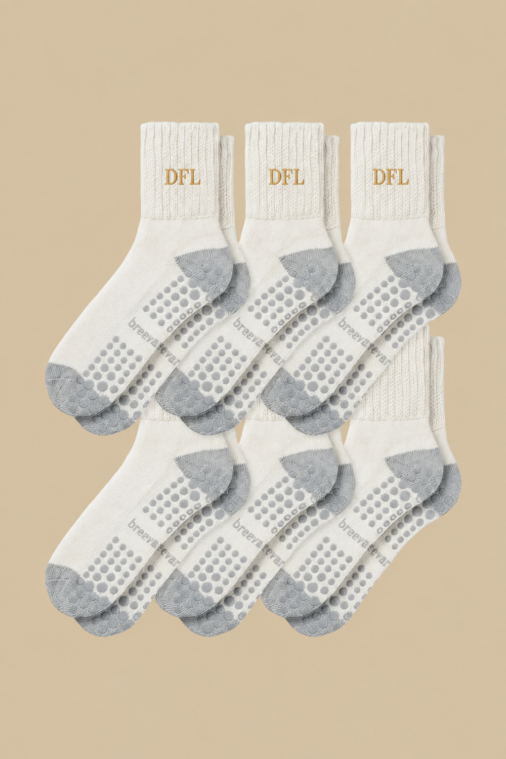 6-Pack Women's Work From Home Socks with Relaxed Cuff and Non-Slip Grip
