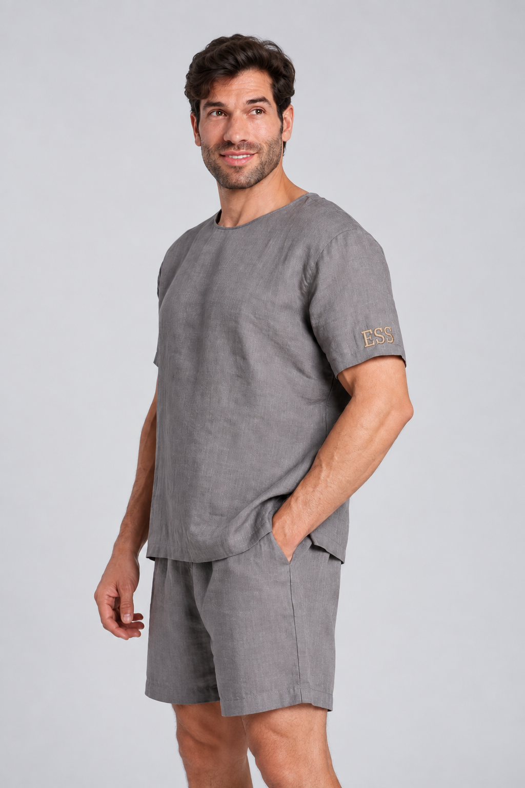 Men's Short-Sleeve Linen Sleepwear