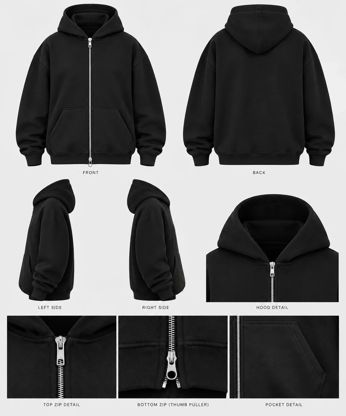Double-Zip Hoodie Black