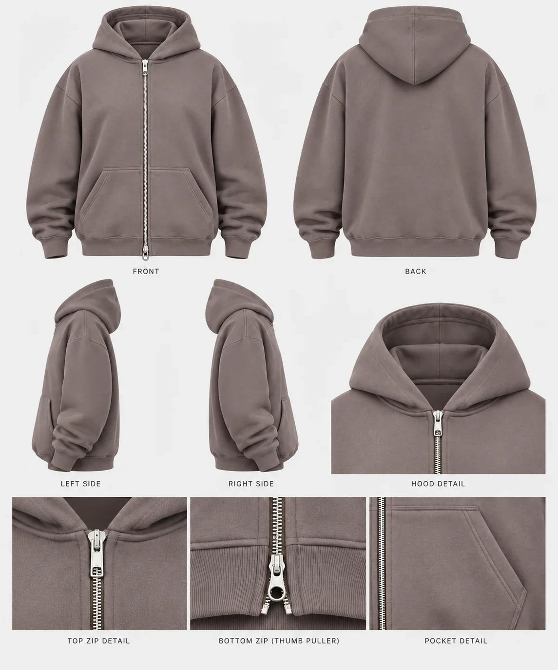 Double-Zip Hoodie Smoky Quartz
