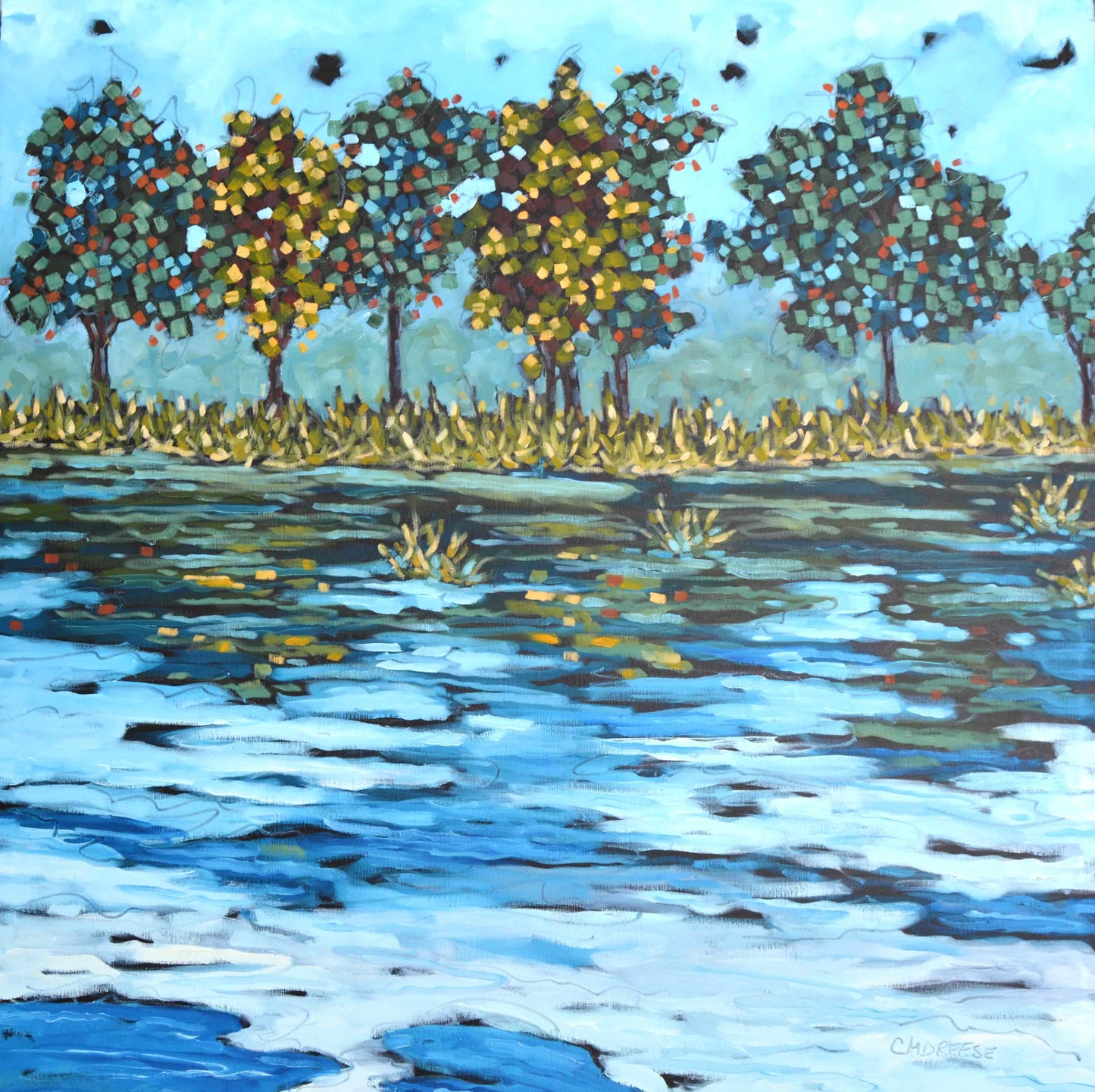 "Boundaries" Original Oil Painting on Canvas, Lake Painting on Canvas, Artist Christi Dreese