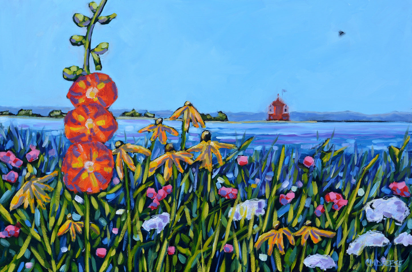 "Mackinac Island - Hollyhocks Wildflowers" Giclee Print on Paper or Canvas. Michigan Artist Christi Dreese