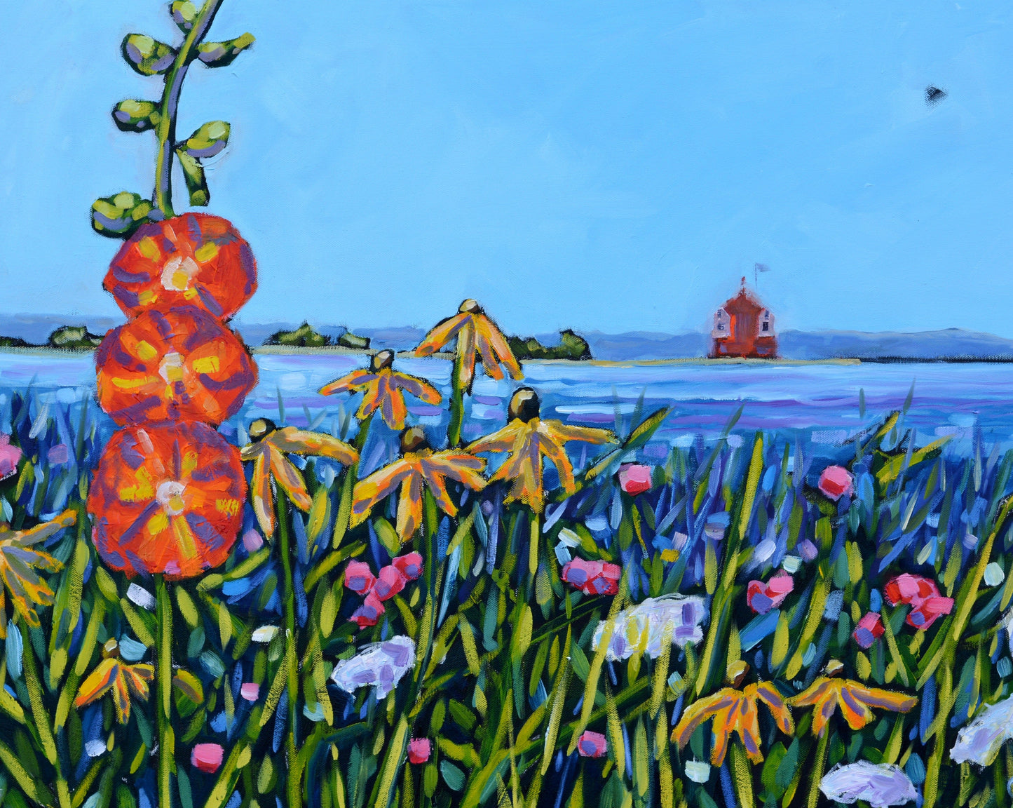 "Hollyhock Views on Mackinac Island" Flower Print on Paper- Wall Art Home Decor