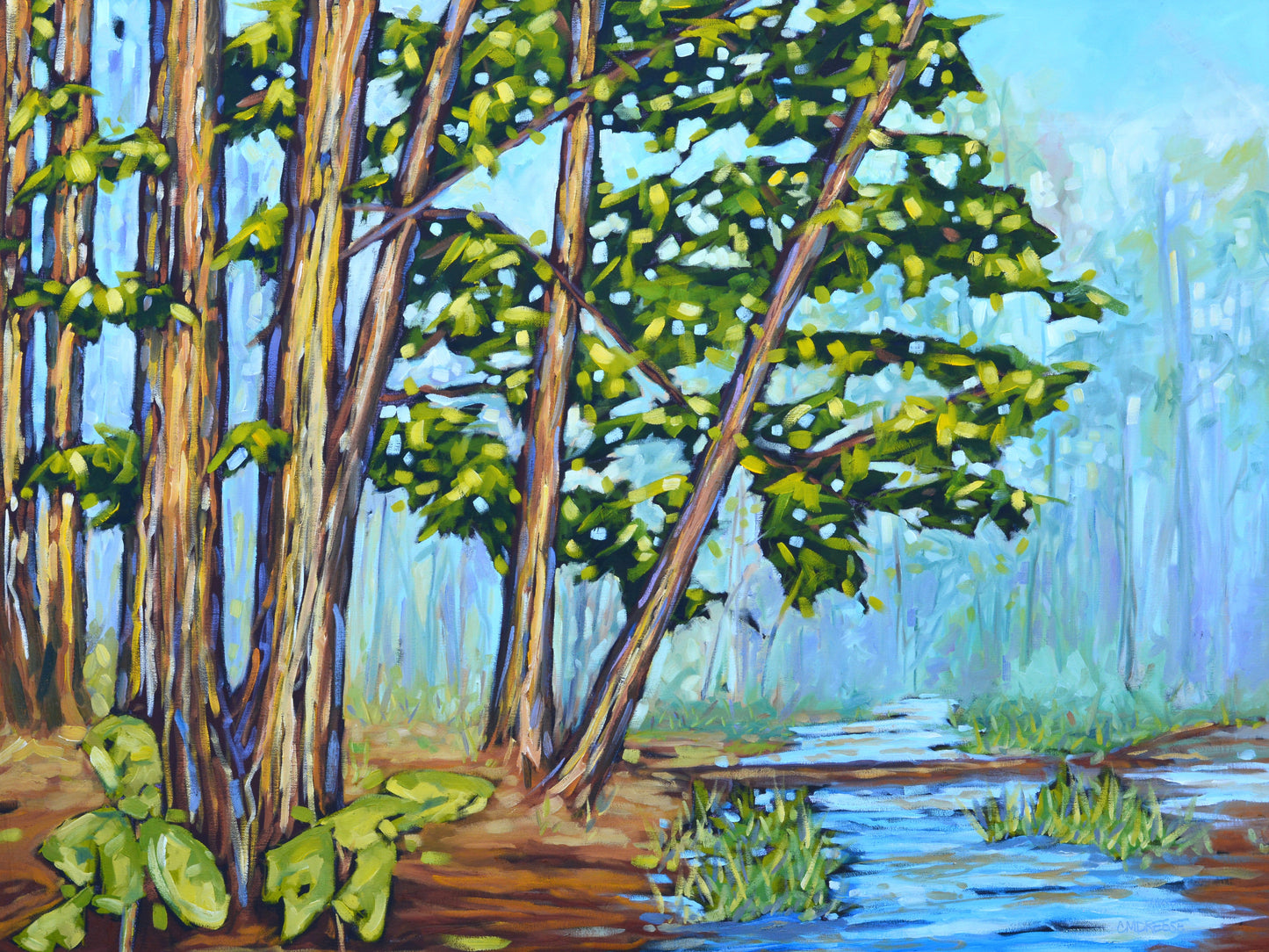 "Hemlocks Along the River" Oil Painting on Canvas, Michigan Artist, Wall Art Livingroom, Fine Art Painting Original, Lake Wall Art, Nature Oil Painting, Cottage Art, Hemlock Tree Painting on Canvas, Artist Christi Dreese
