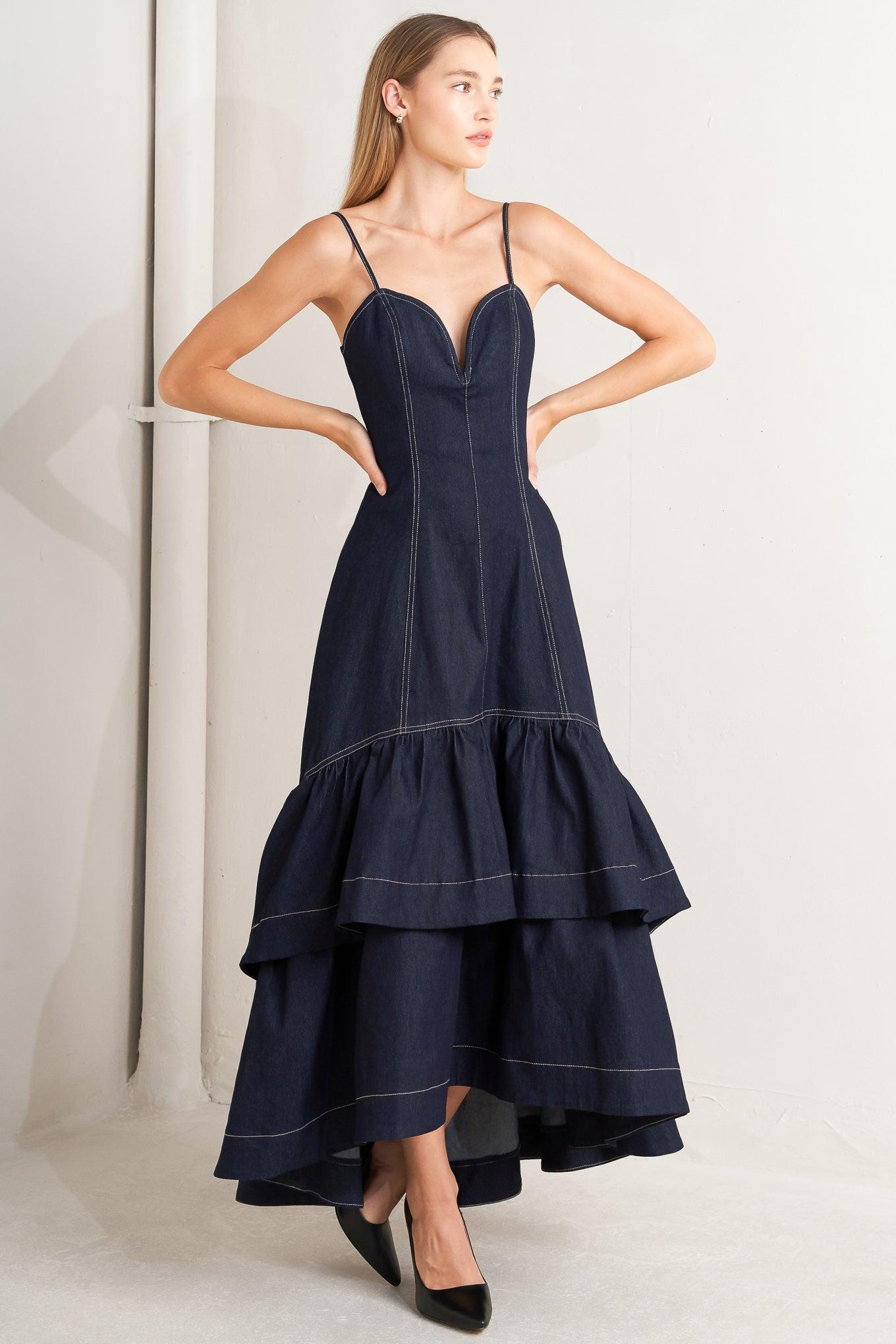 RAW ELEGANCE DENIM MIDI DRESS – Gallery La La
