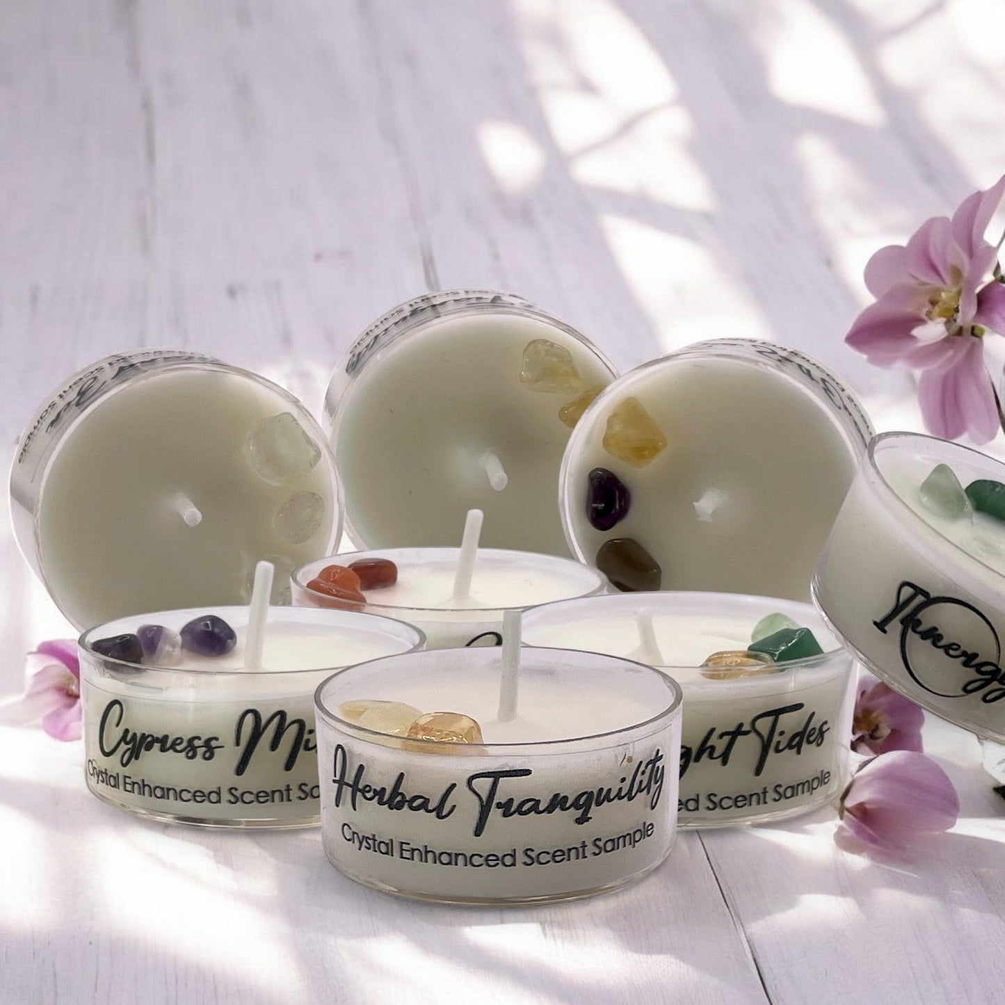 Arctic Winds, Premium Coconut-Soy Wax Tea Light Crystal Candle, 1oz