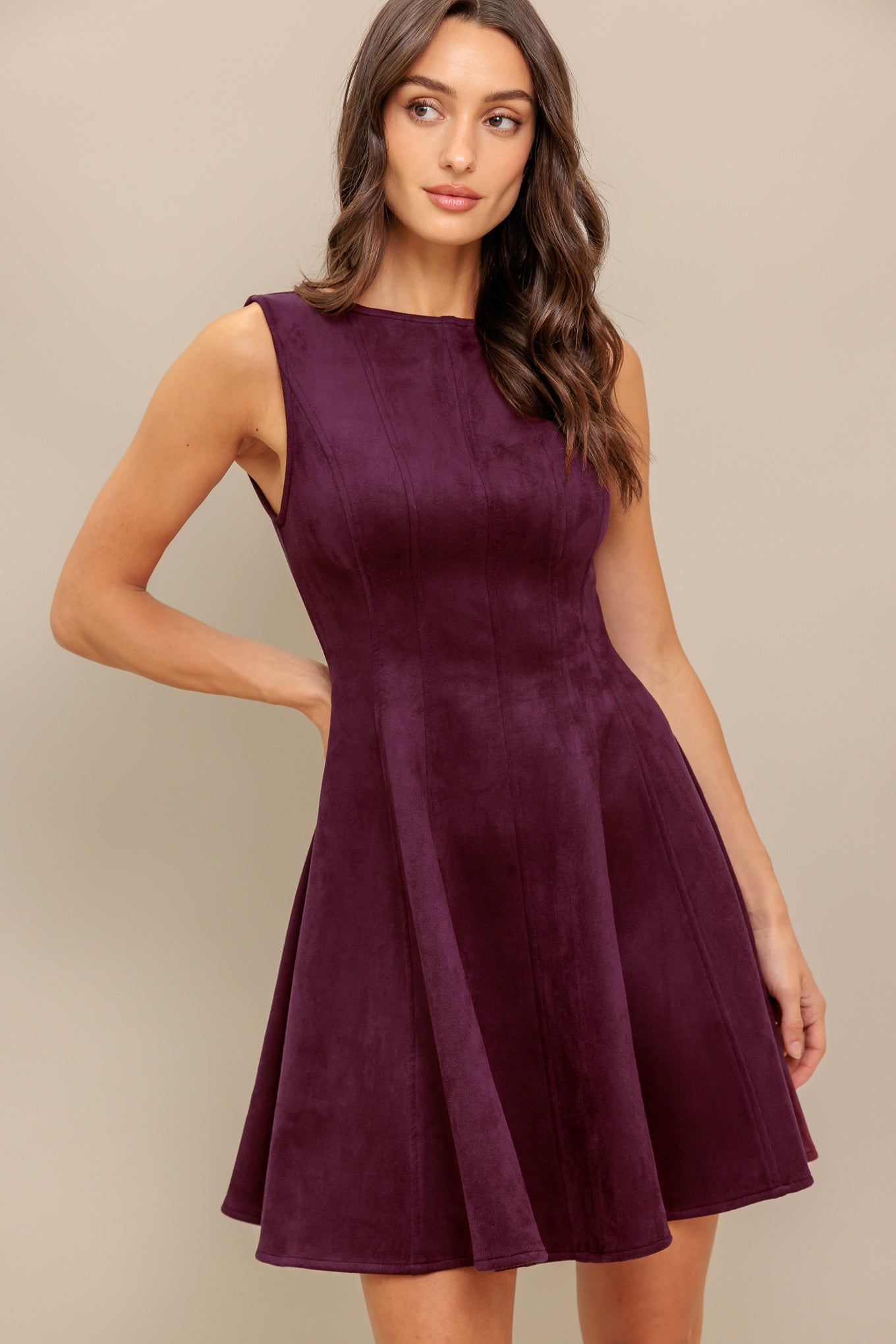 WINE IN THE SUN FAUX SUEDE MINI DRESS