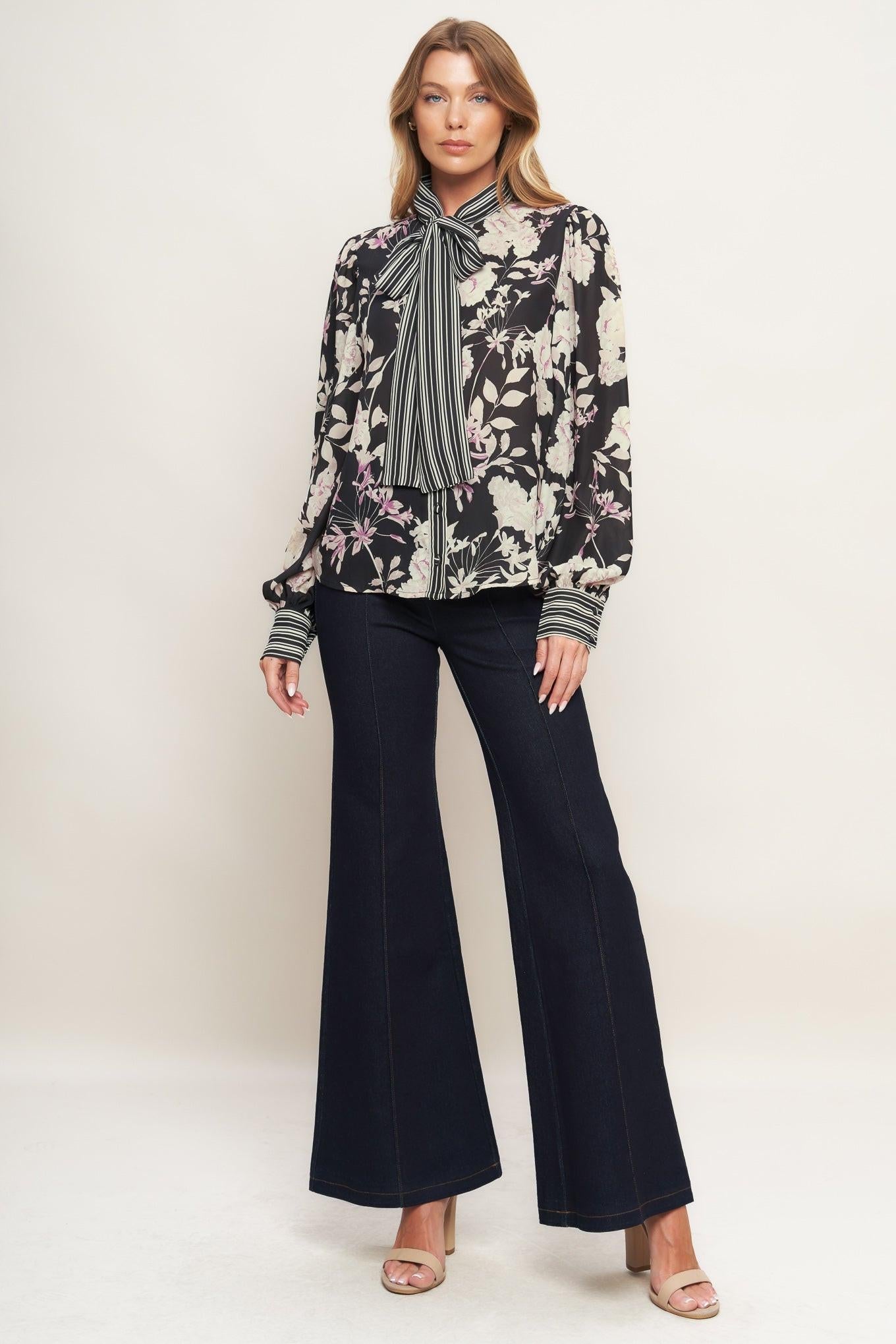 GARDEN GLAM BLACK WOVEN TOP