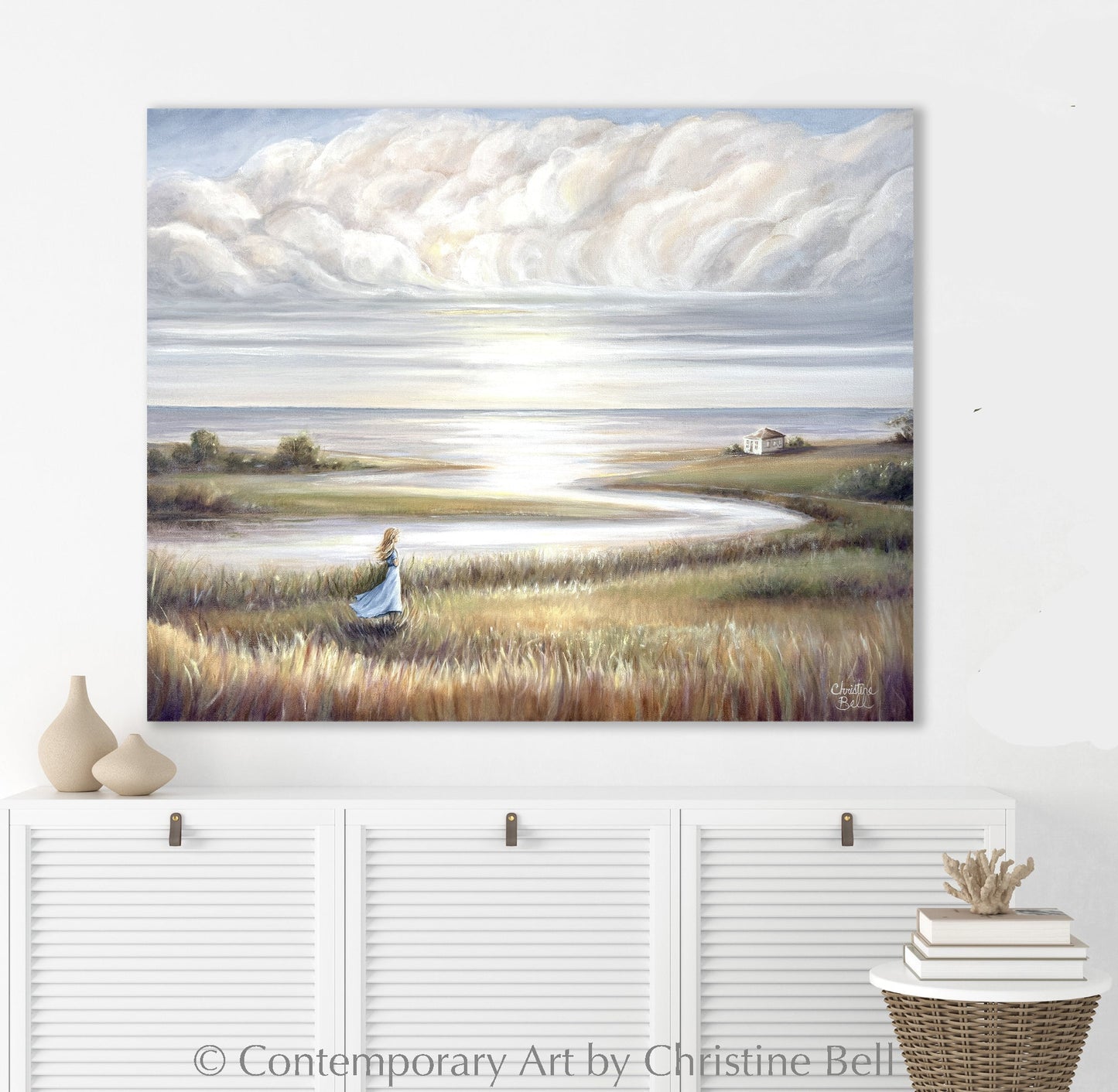 "In Her Own World" ORIGINAL Coastal Landscape Oil Painting, Ocean Seascape Figurative, 30x24"