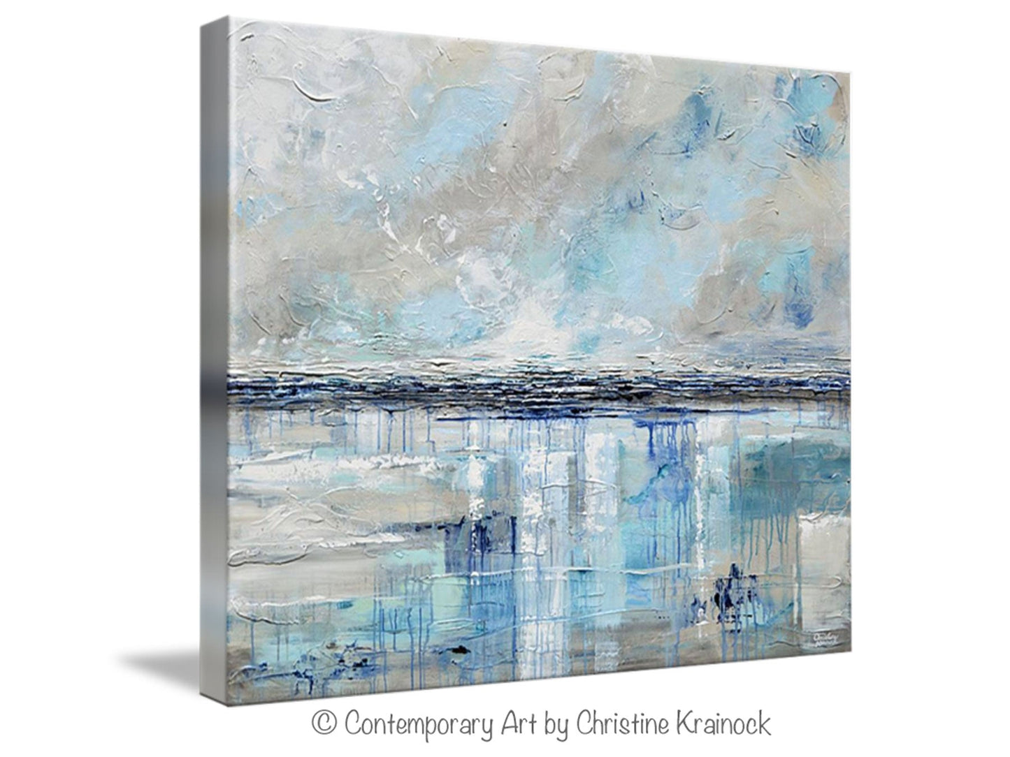 "Coastal Solitude" GICLEE PRINT Art Abstract Painting Beige Grey Light Blue Navy Beach Coastal Wall Art Home Decor