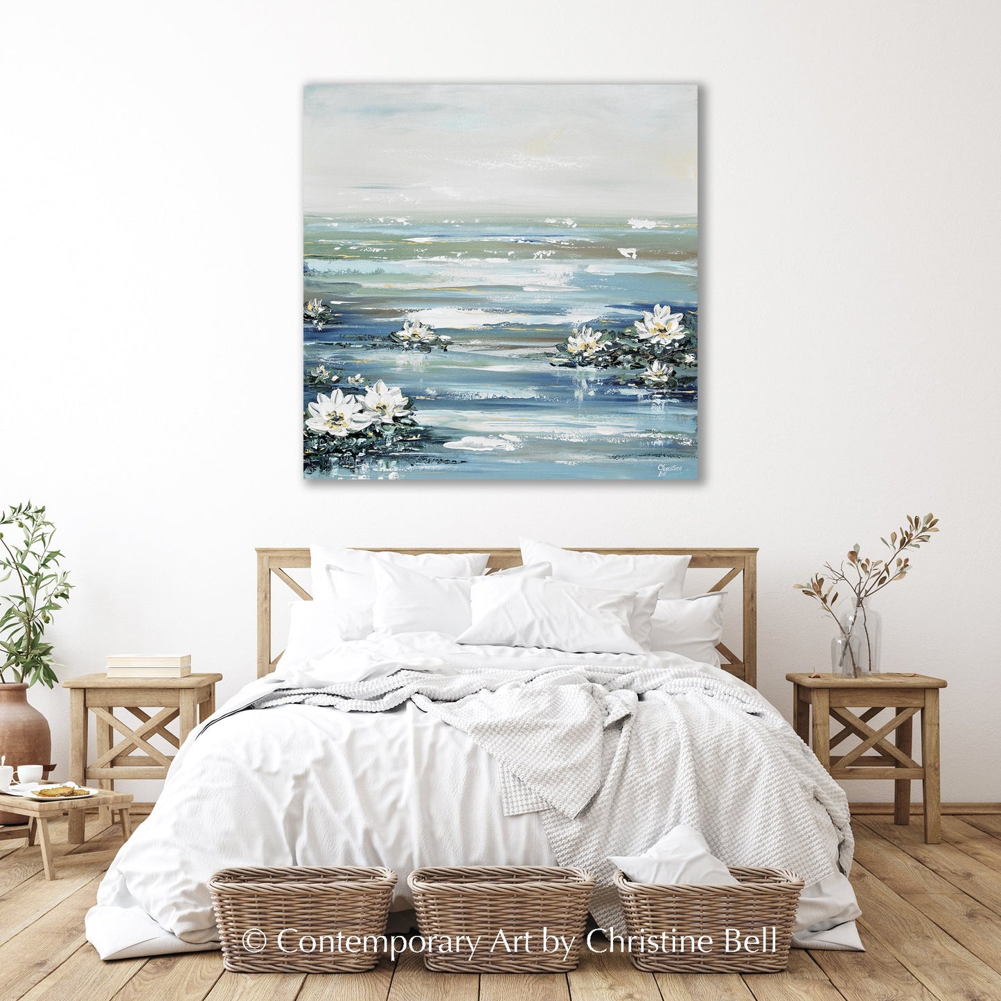 "A Time for Renewal" GICLEE PRINT Coastal Abstract Lotus Flower Painting Water lillies