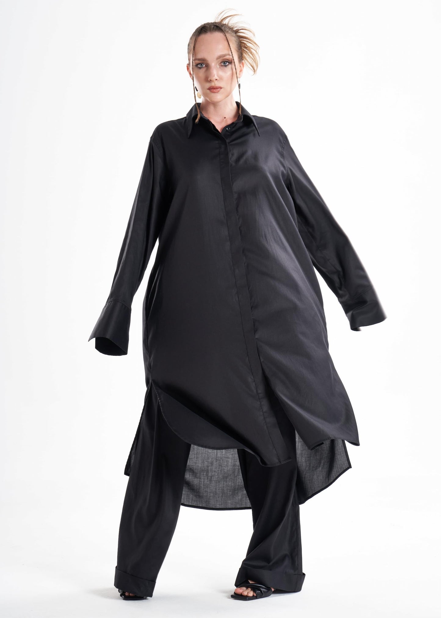 Aitna Black Maxi Shirt Dress