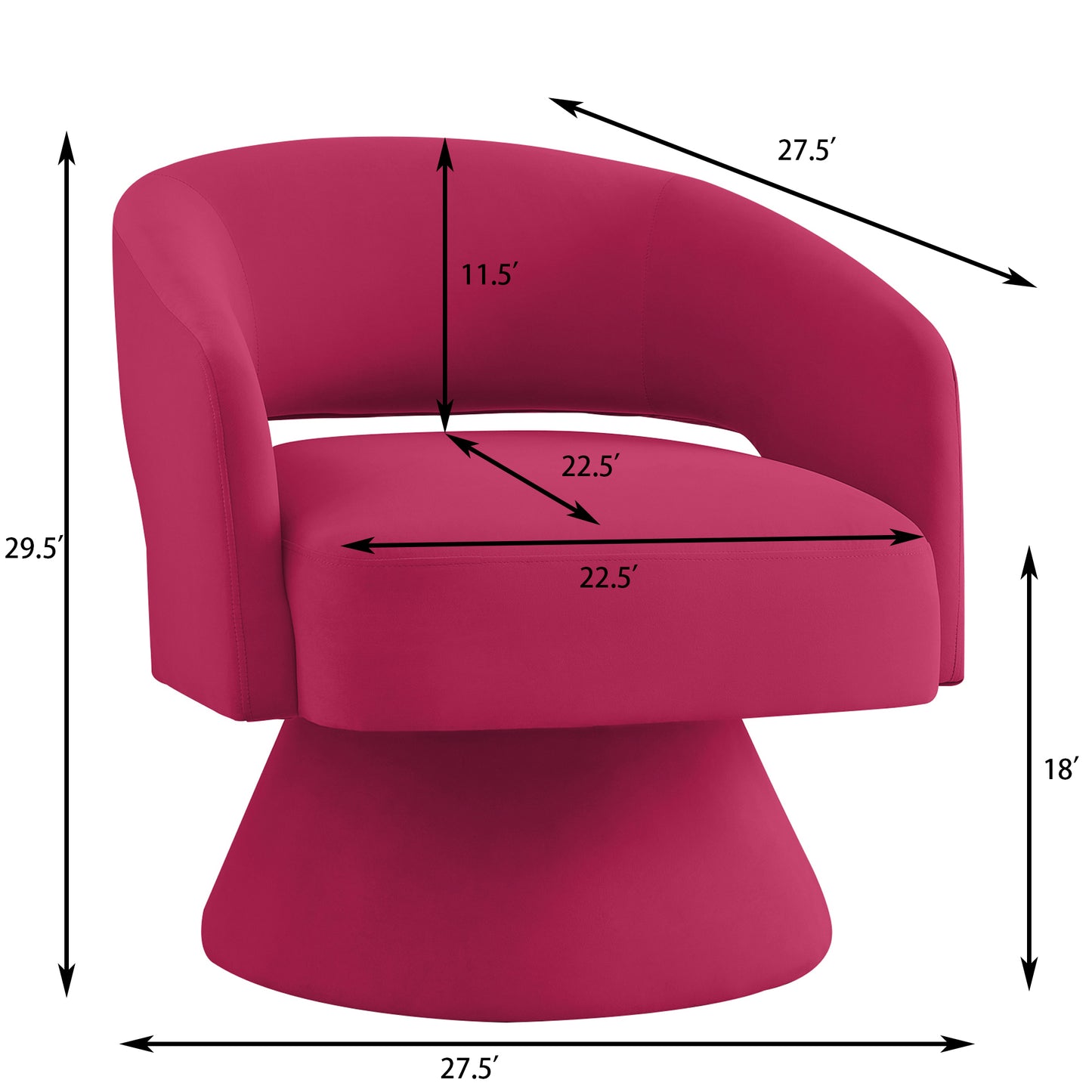 Modern Swivel Barrel Chair, Upholstered Velvet Round Accent Chairs,360 Degree Comfy Swivel Chair with Open Backrest, Single Chair Armchair for Living Room Bedroom, Homerest, Rose Pink