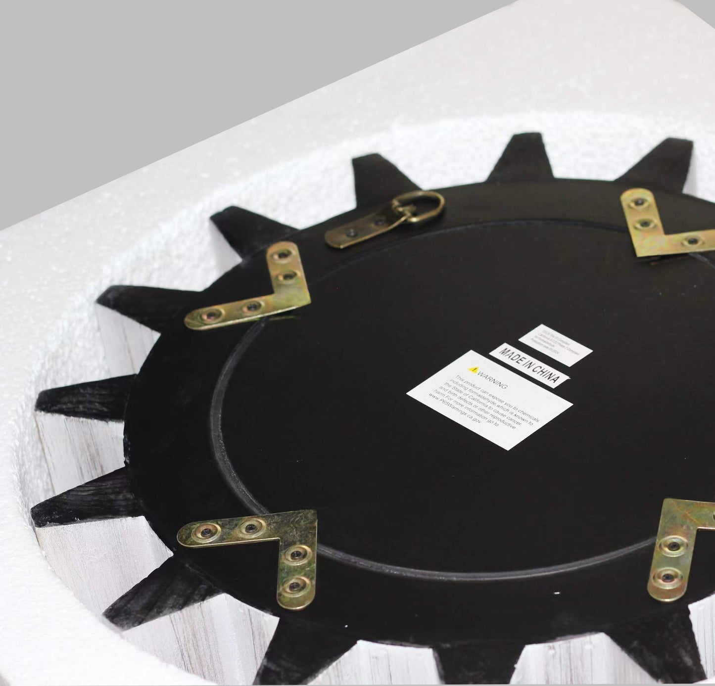 Vintage 34'' x 34'' Wood Round Hanging Gear Shape Heavy Decorative Mirror For Bathroom Living Room Entryway Or Put Together To Your Liking.(Antique White Washed)