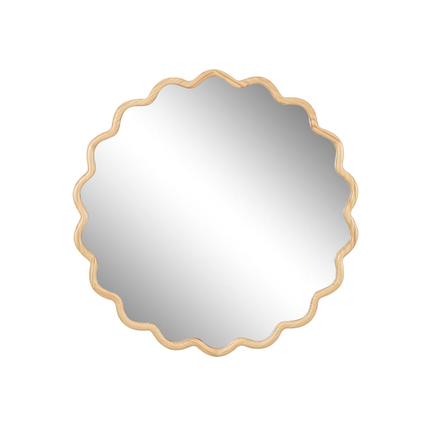 Solid Wood Wavy Mirror-Natural-Wood Vanity Mirror Wall Decor 42" x 42" Modern Mirror Wall Decor for Bathroom, Bedroom, Living Room, Dining Room, Cloakroom, Entryway