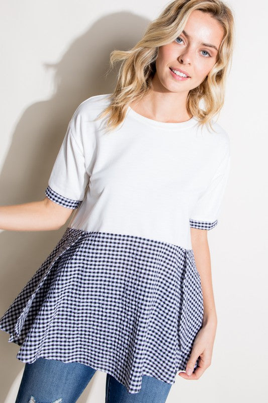 CHECKER SOLID MIX TUNIC TOP