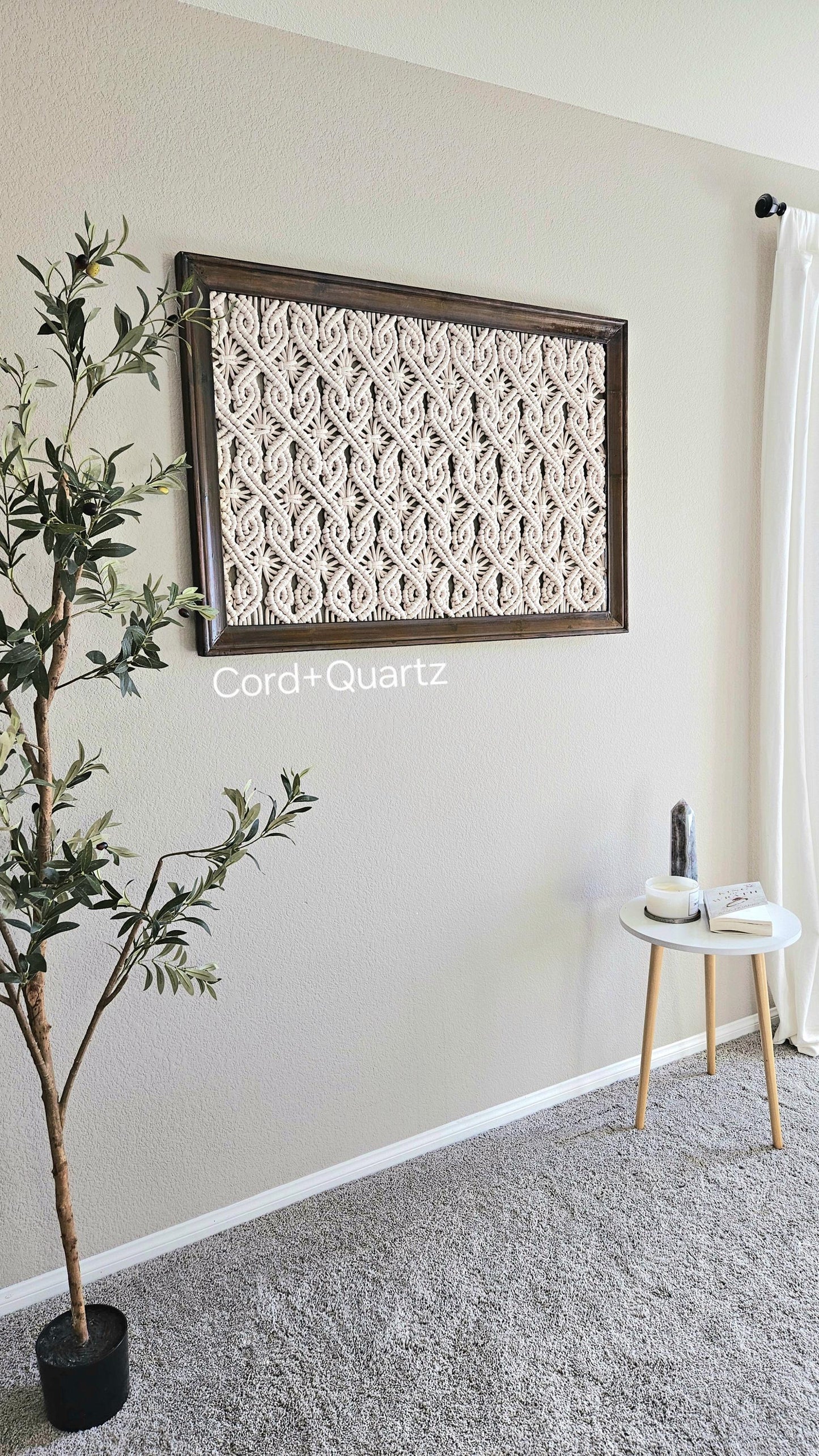 Extra large framed macrame wall hanging.