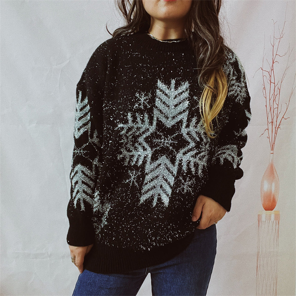 Snowflake Pattern Long Sleeve Sweater