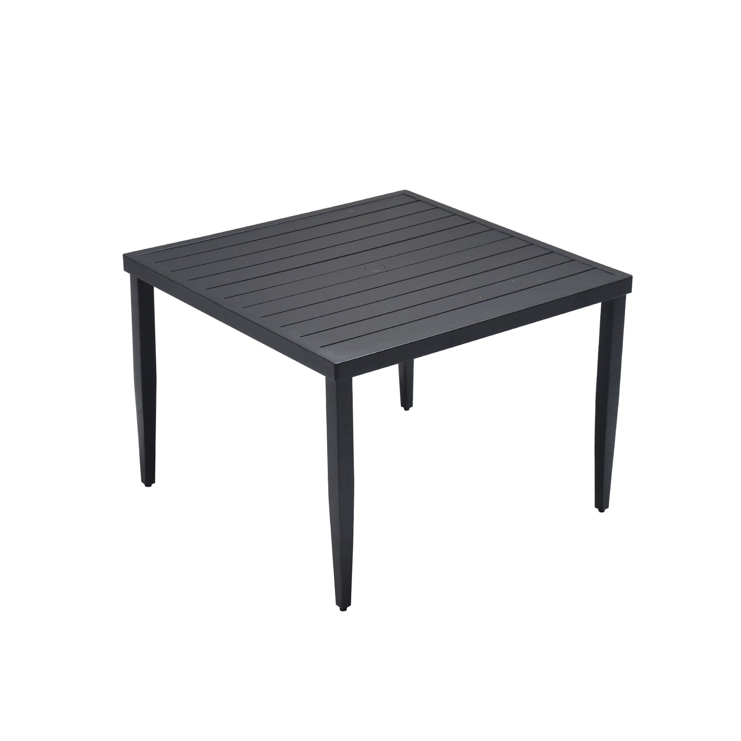 Outdoor Patio Aluminum 40'x40' Square Dining Table with Tapered Feet & 2'Umbrella Hole, Ember Black