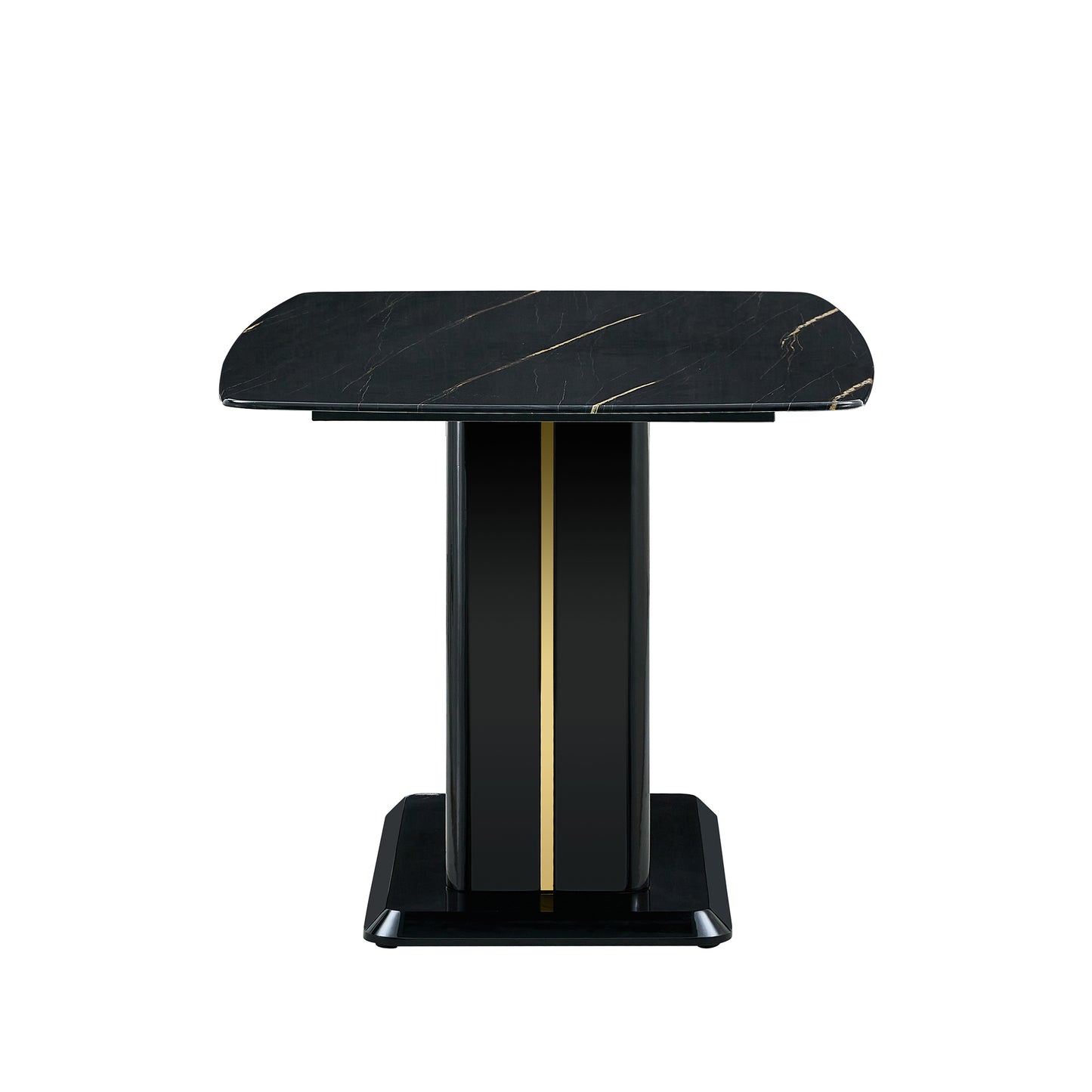 A modern, minimalist, and luxurious table. A black imitation marble tabletop with MDF U-shaped legs. Dining table, computer table. For restaurants and living rooms 63" * 35.4"* 30" F-U