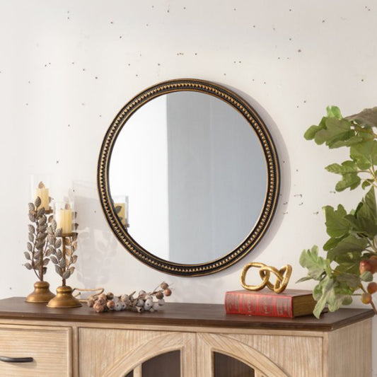 Round Decorative Wall Mirror, Vintage Gold Beaded Frame, for Living Room/Bedroom/Bathroom Home Decor