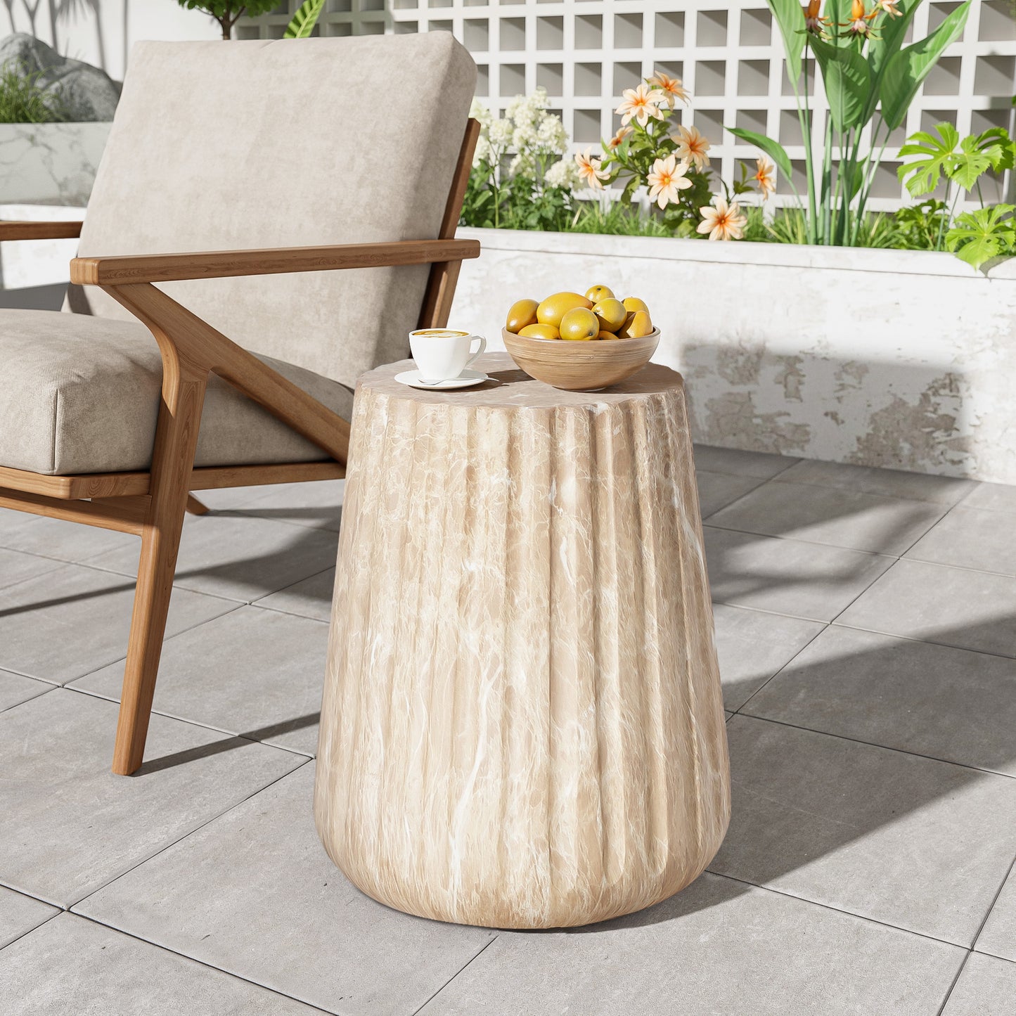 Outdoor Cleme Carved Side Table, Gold