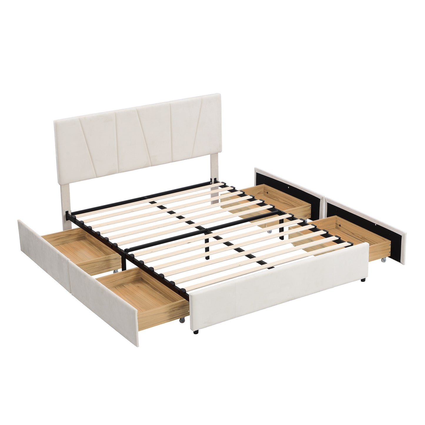 Queen Size Upholstery Platform Bed with Four Drawers on Two Sides, Adjustable Headboard, Beige(Old SKU: WF291774AAA)